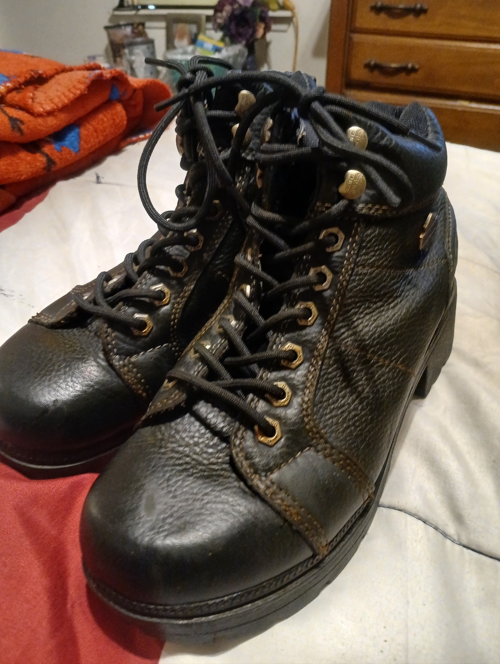 Black Leather Lace-Up Boots HARLEY DAVIDSON SIZE 8